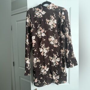 H&M Floral Long Sleeve Dress - Brown and Pink